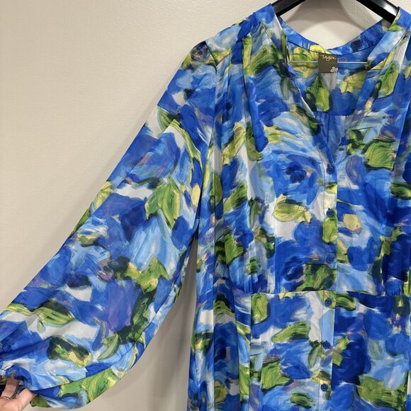 Taylor Chiffon Maxi Dress Plus Size 22W Blue Floral Semi Formal Wedding Guest - Picture 3 of 10